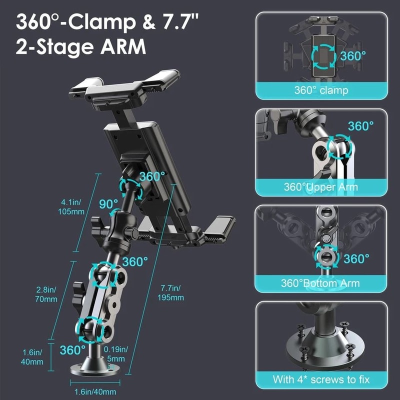 HeavyDuty Tablet Holder For CarAdjustable Arm Metal Drill Base Compatible With IPad Samsung Smartph 3