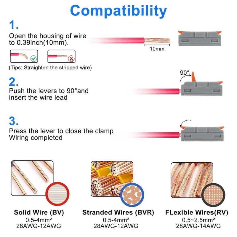 Quick Connect Lever Terminals Compact Wire Connectors For Inline Splicing Simple ToolFree Electrica 4