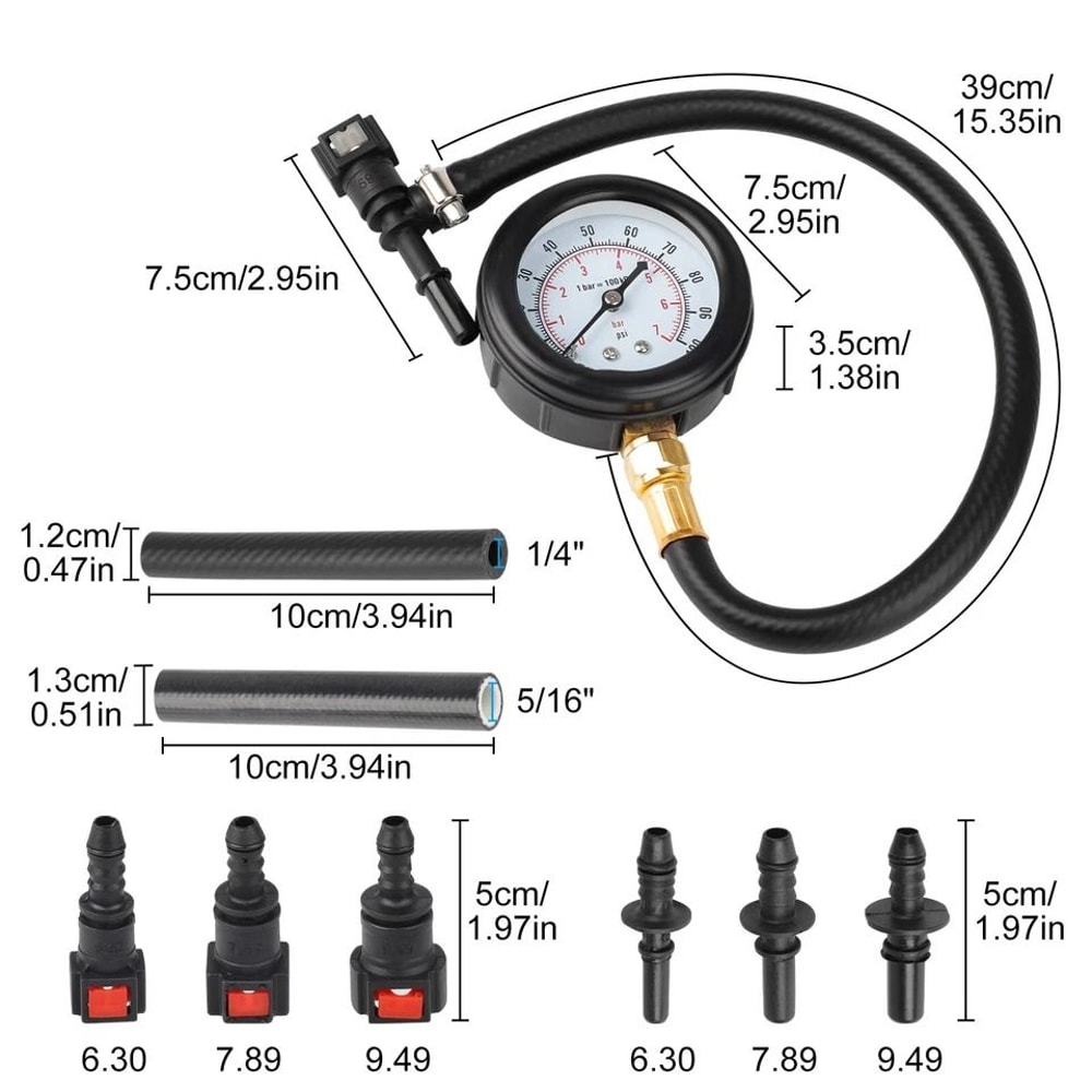 Pressure Tester Gauge For Gasoline Fuel Injection Connectors Analog Fuel System Diagnostic Tools 4