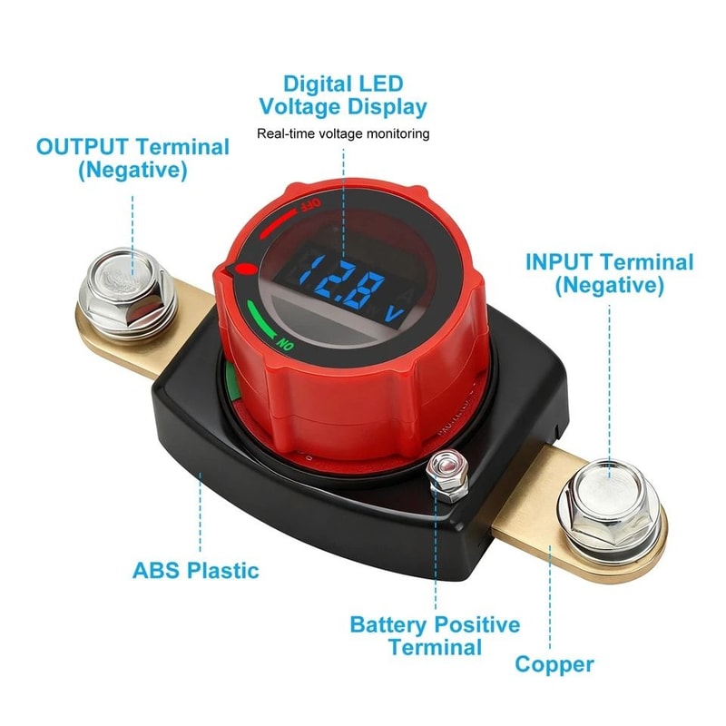 Side Post Battery Disconnect Switch With LED Voltage Display DC Compatibility For Cars RVs Boats Mo 4
