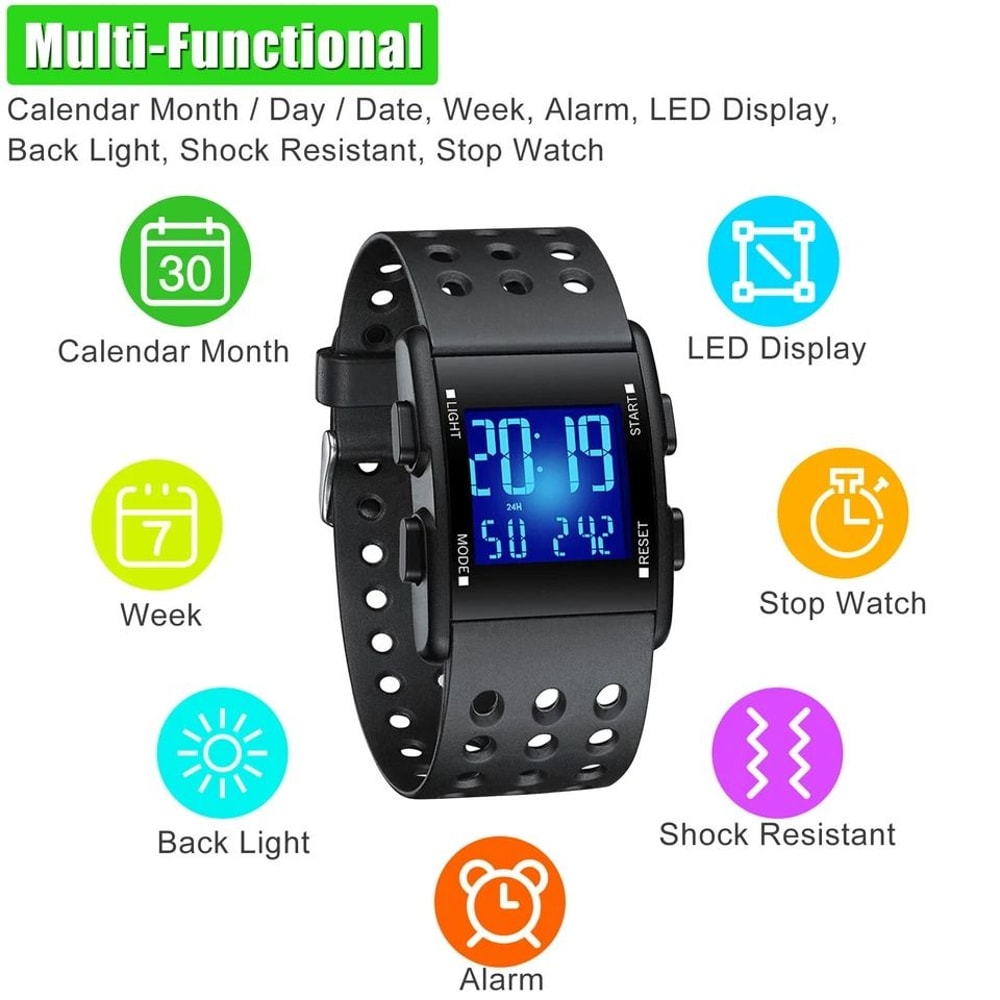 Mens Waterproof Digital Watch Military Tactical LED Wristwatch Sports Watch With Backlight 3