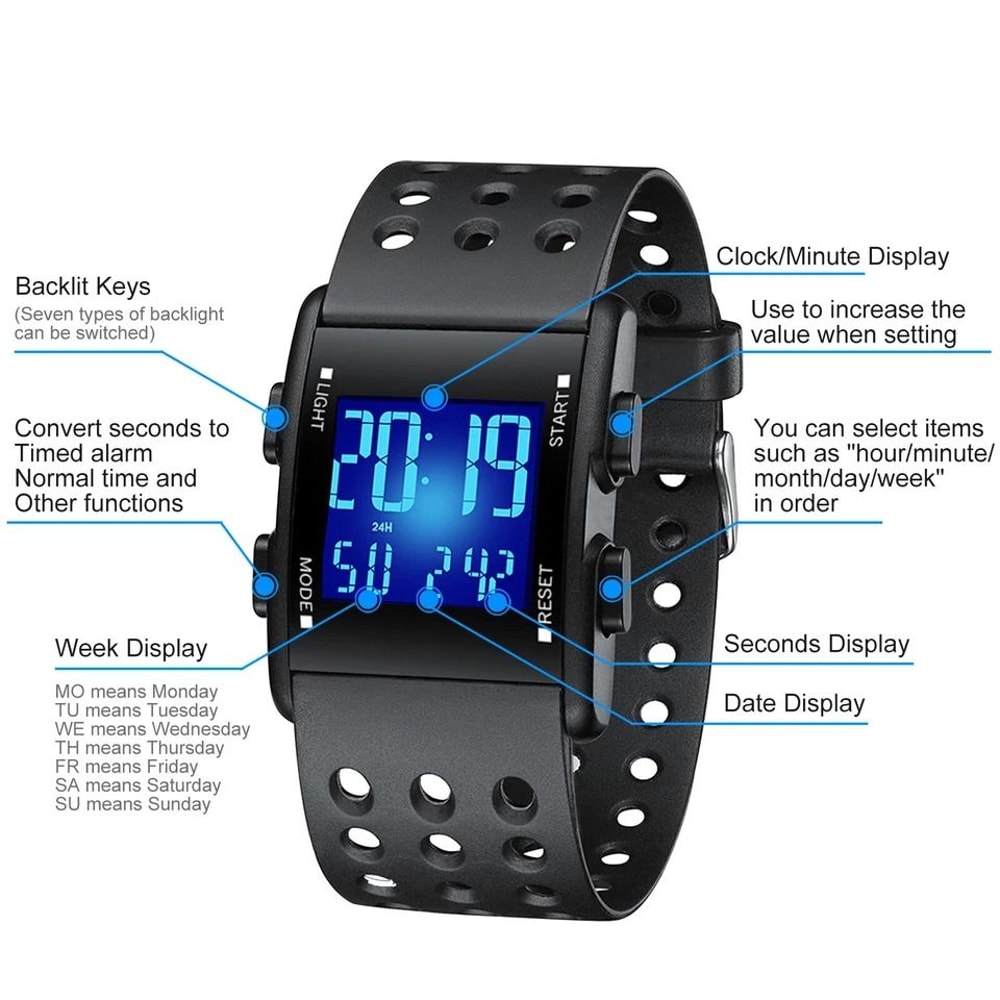 Mens Waterproof Digital Watch Military Tactical LED Wristwatch Sports Watch With Backlight 7