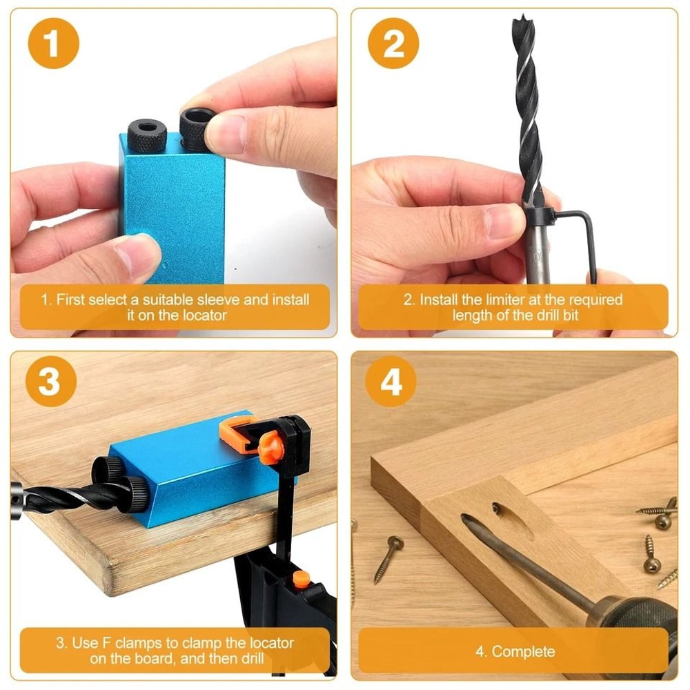 Premium Pocket Hole Jig Kit For DIY Woodworking Adjustable Depth 2