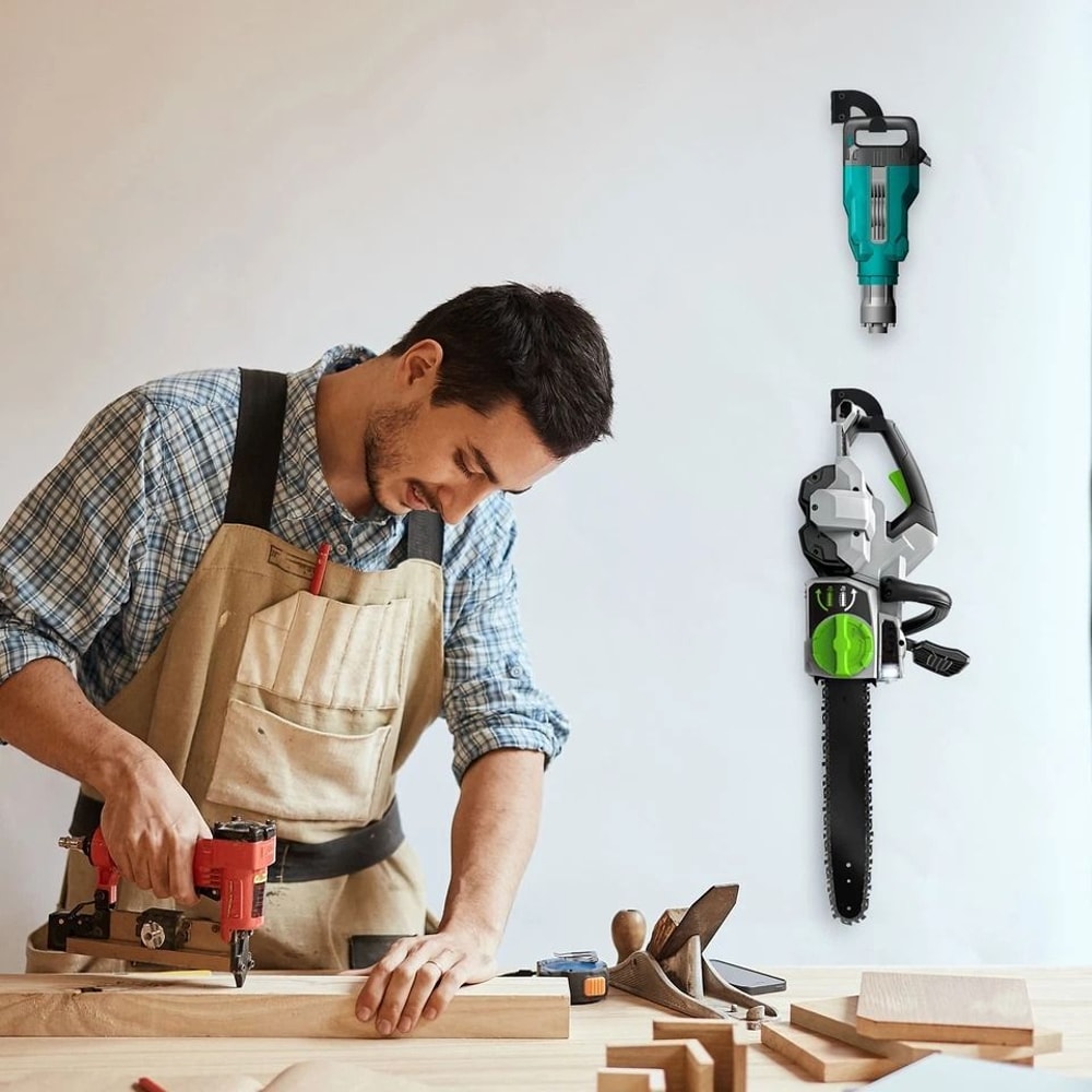 Heavy Duty Chainsaw Wall Rack Organizer Hooks For Garage Workshop Hedge Trimmer Storage 4
