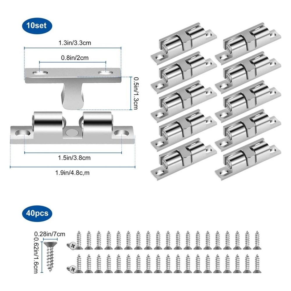 Silver Closet Door Catch Latches Double Ball Cabinet Catch Zinc Alloy Adjustable Tension For Cabine 2