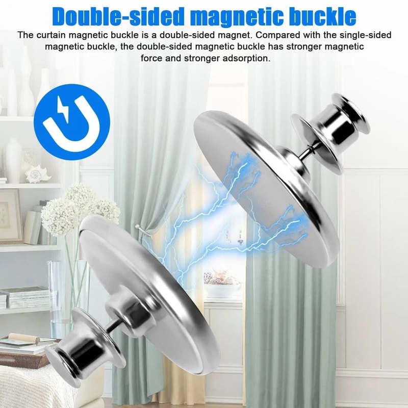 Magnetic Curtain Clips NailFree Button Buckle Silver Alloy DoubleSided Magnets Home Decor 2