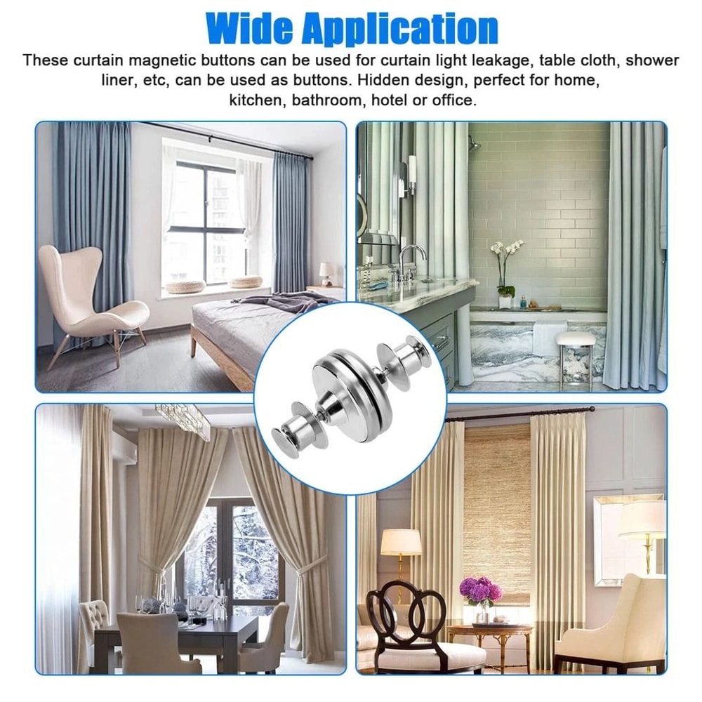 Magnetic Curtain Clips NailFree Button Buckle Silver Alloy DoubleSided Magnets Home Decor 5