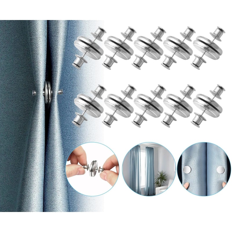 Magnetic Curtain Clips NailFree Button Buckle Silver Alloy DoubleSided Magnets Home Decor 0