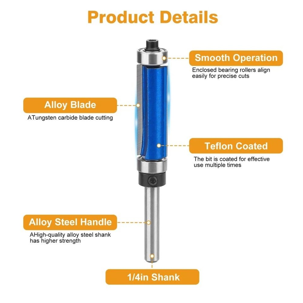 Top And Bottom Bearing Flush Trim Router Bits Shank Cutting Diameter Cutting Lengths 1