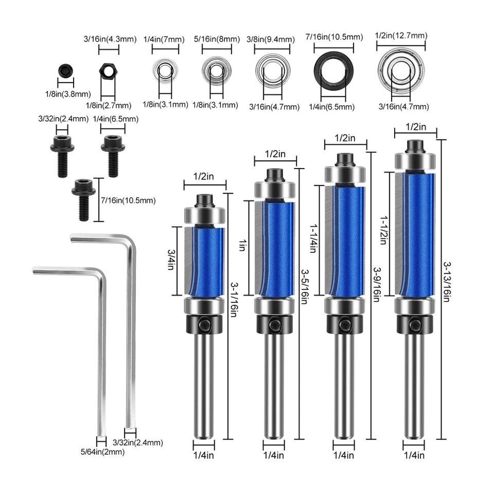 Top And Bottom Bearing Flush Trim Router Bits Shank Cutting Diameter Cutting Lengths 8