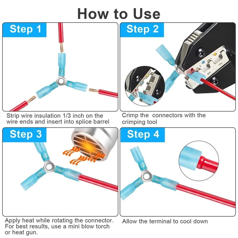 AWG Way Wire Connectors Electrical Heat Shrink Butt Terminals Kit Waterproof Durable For Automotive 3