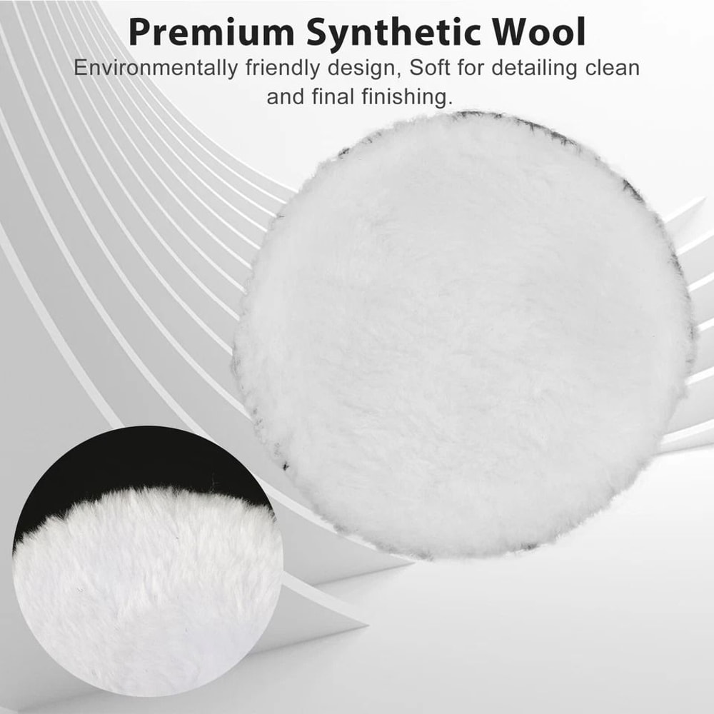 Car Lambs Wool Polishing Kit Buffing Pads Adapter Synthetic Wool Polisher For Detail Cleaning Compo 5