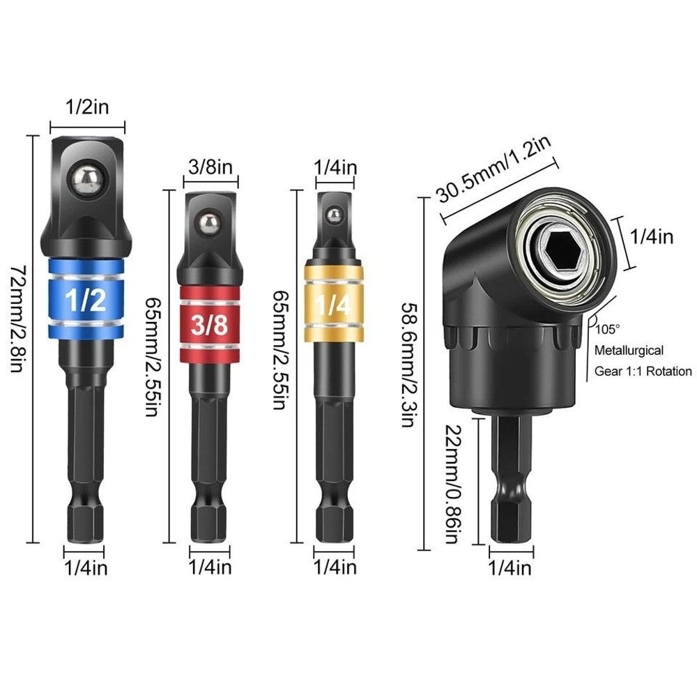 Impact Grade Power Tool Adapter Degree Right Angle Driver Hex Shank Drill Nut Driver 6