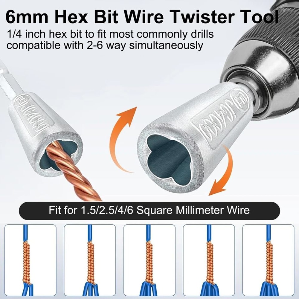 Wire Stripping Twisting Tool Kit Piece With Chuck Drill AdapterWay Electrical Wire Twister 6