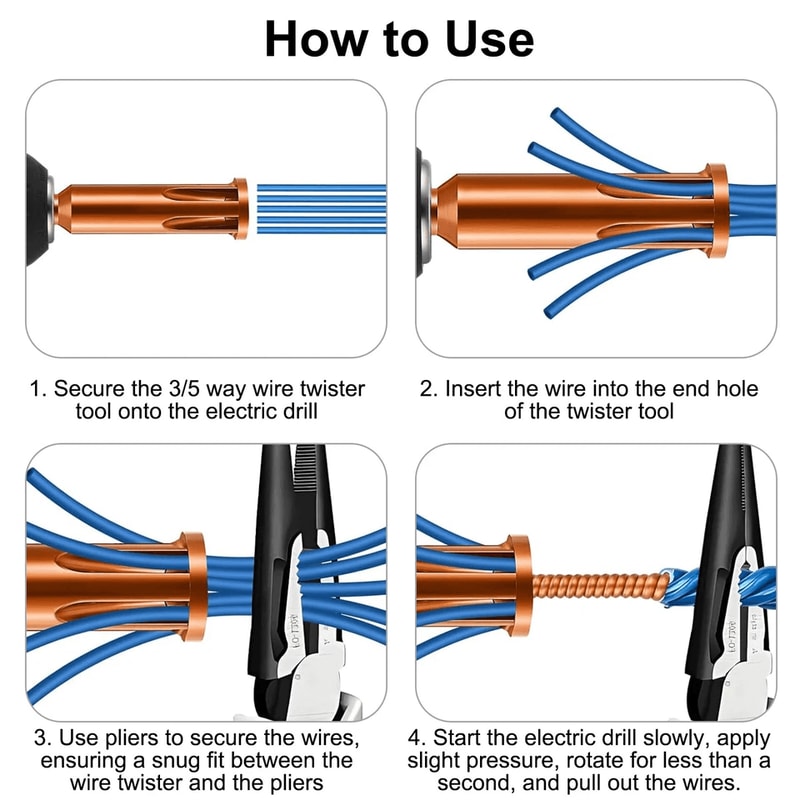 Wire Stripping Twisting Tool Kit Piece With Chuck Drill AdapterWay Electrical Wire Twister 8
