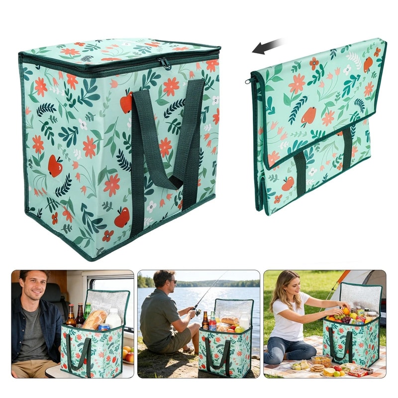 Reusable Grocery Bags With Dual Zippers Heavy Duty Insulated Cooler Bag Collapsible And Foldable 1