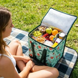 reusable grocery bags with dual zippers, heavy duty insulated cooler bag, collapsible and foldable