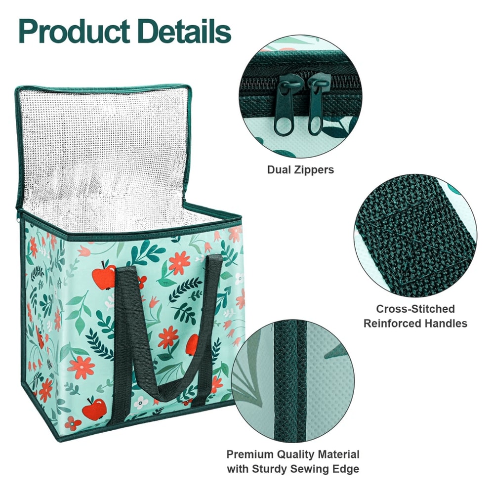 Reusable Grocery Bags With Dual Zippers Heavy Duty Insulated Cooler Bag Collapsible And Foldable 6
