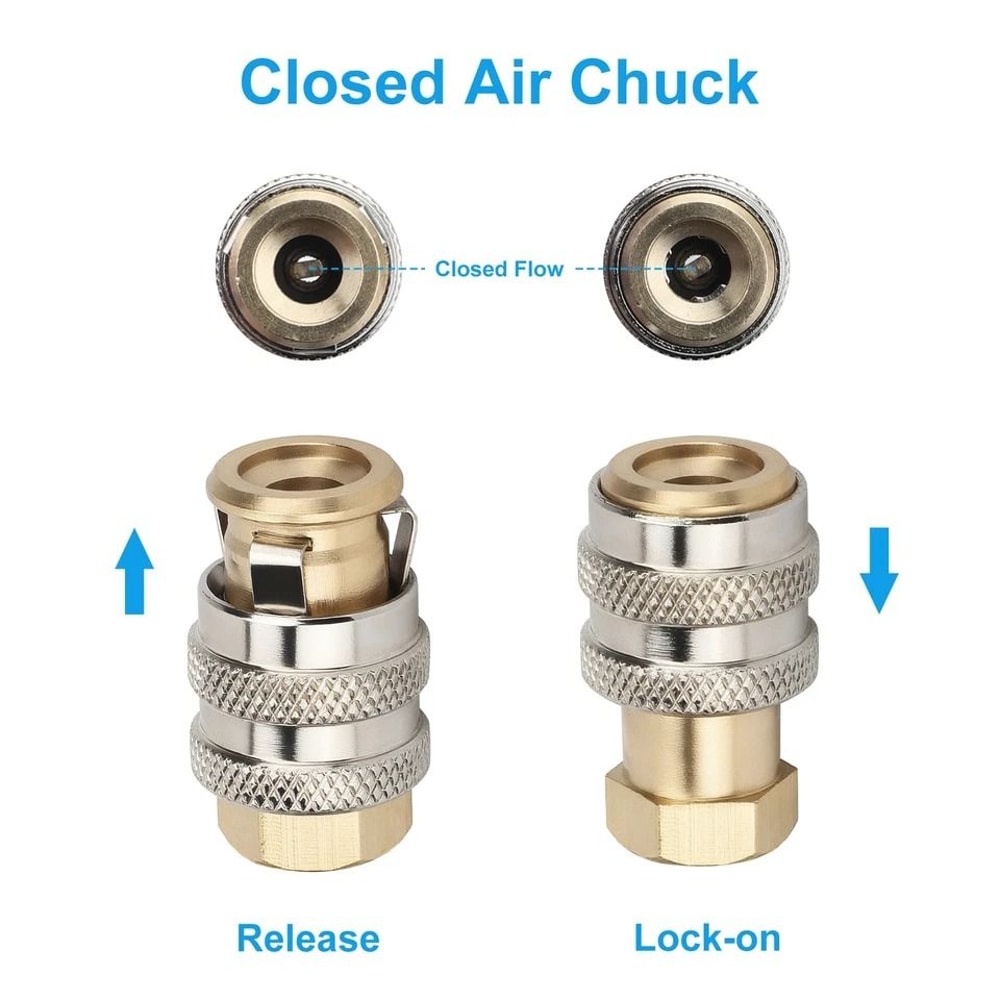 Brass PSI Air Chuck Open Flow FNPT Tire Inflator Adapter HeavyDuty Nozzle For Motorcycles Trucks 5