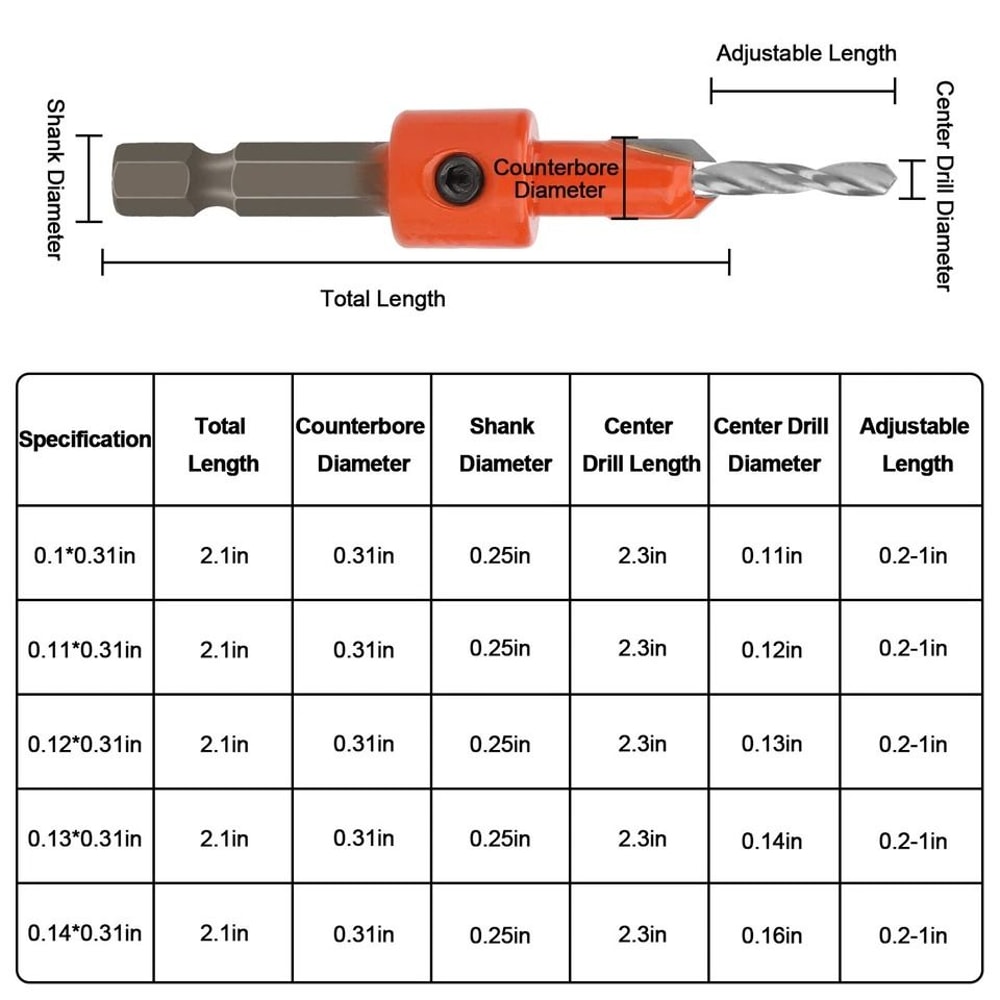 Hex Shank Drill Bits Tapered Countersink Set For Woodworking Quick Change Durable HighSpeed Steel 2