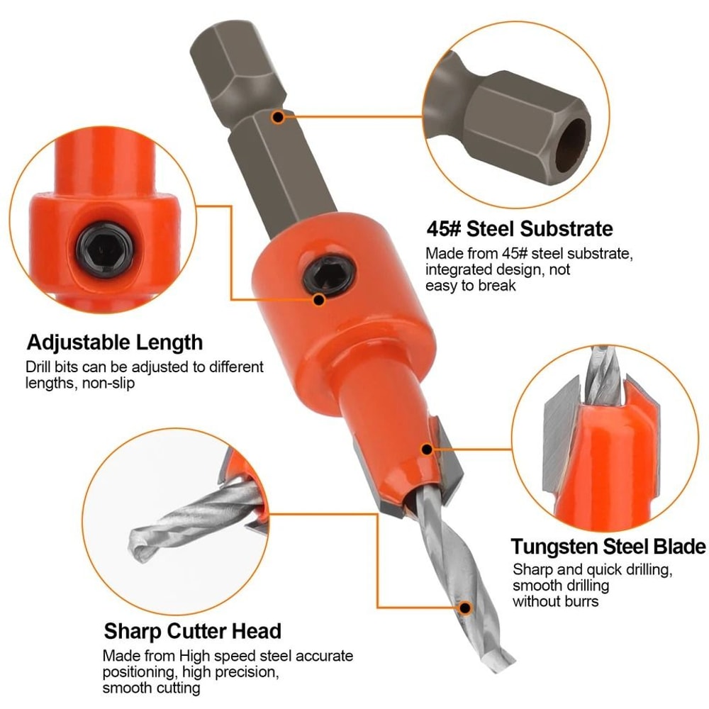 Hex Shank Drill Bits Tapered Countersink Set For Woodworking Quick Change Durable HighSpeed Steel 7