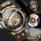 Gold Tone Skeleton Luxury Mens Automatic Mechanical Watch Retro Leather Strap Water Resistant Class 5