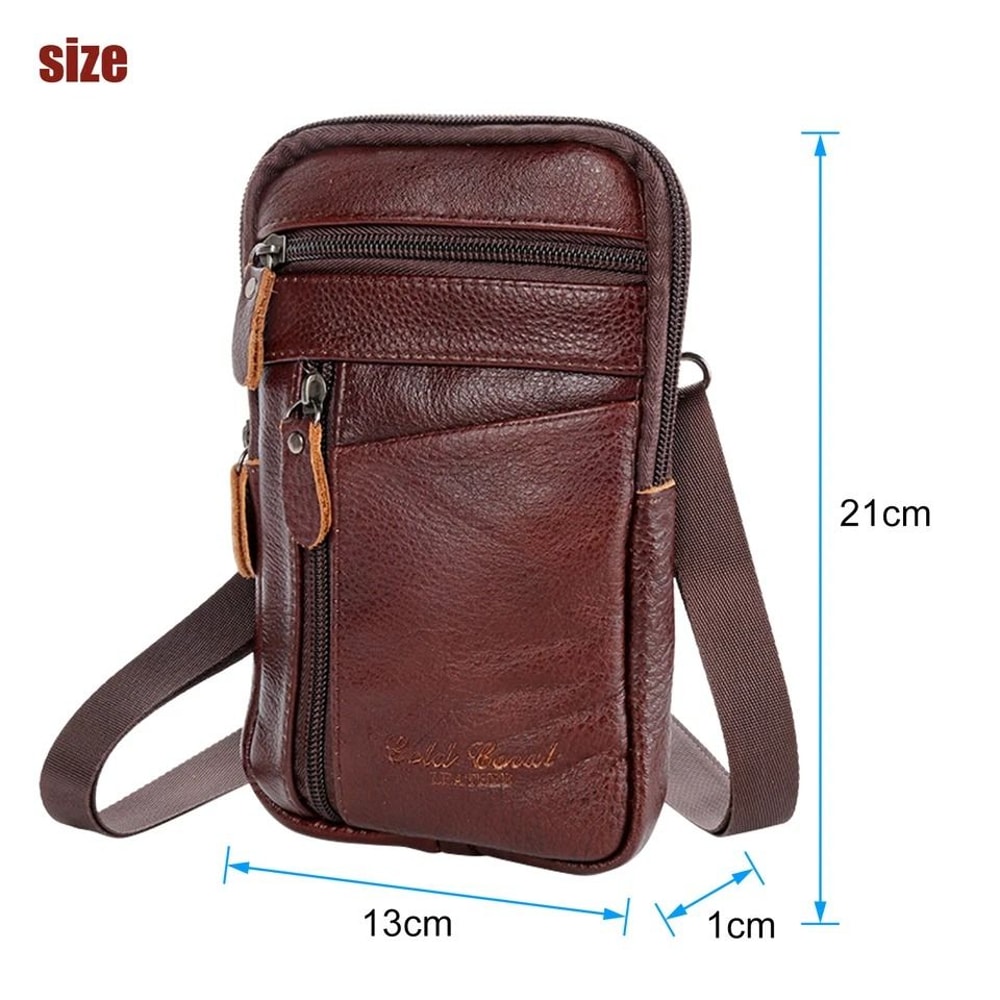 Fashion Leather Vertical Mens Phone Pouch Belt Bag Shoulder Crossbody Waist Pack For Smartphones 1