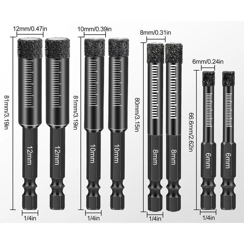 Dry Diamond Core Drill Bits Hex Shank 8pc For Glass Ceramic Granite Marble Tile Durable Drilling 2