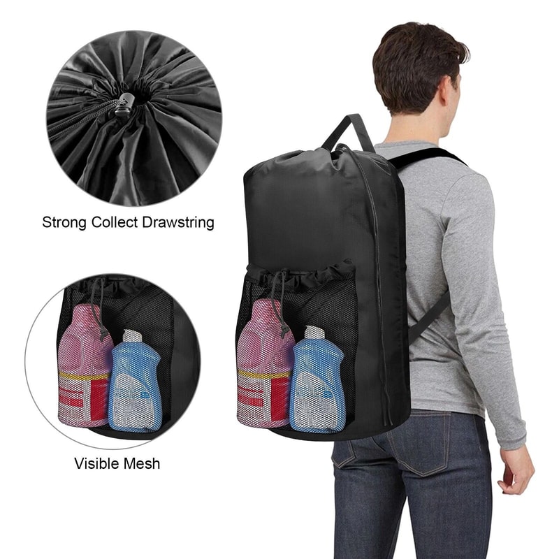 Heavy Duty Large Laundry Backpack Drawstring Closure Hamper Portable Bag For Dirty Clothes And Stor 1