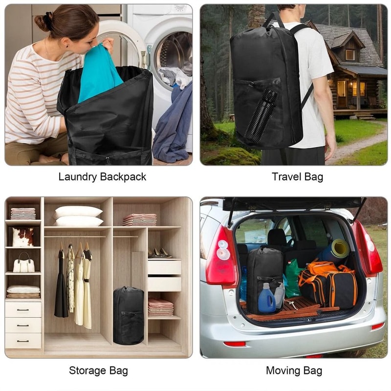 Heavy Duty Large Laundry Backpack Drawstring Closure Hamper Portable Bag For Dirty Clothes And Stor 2