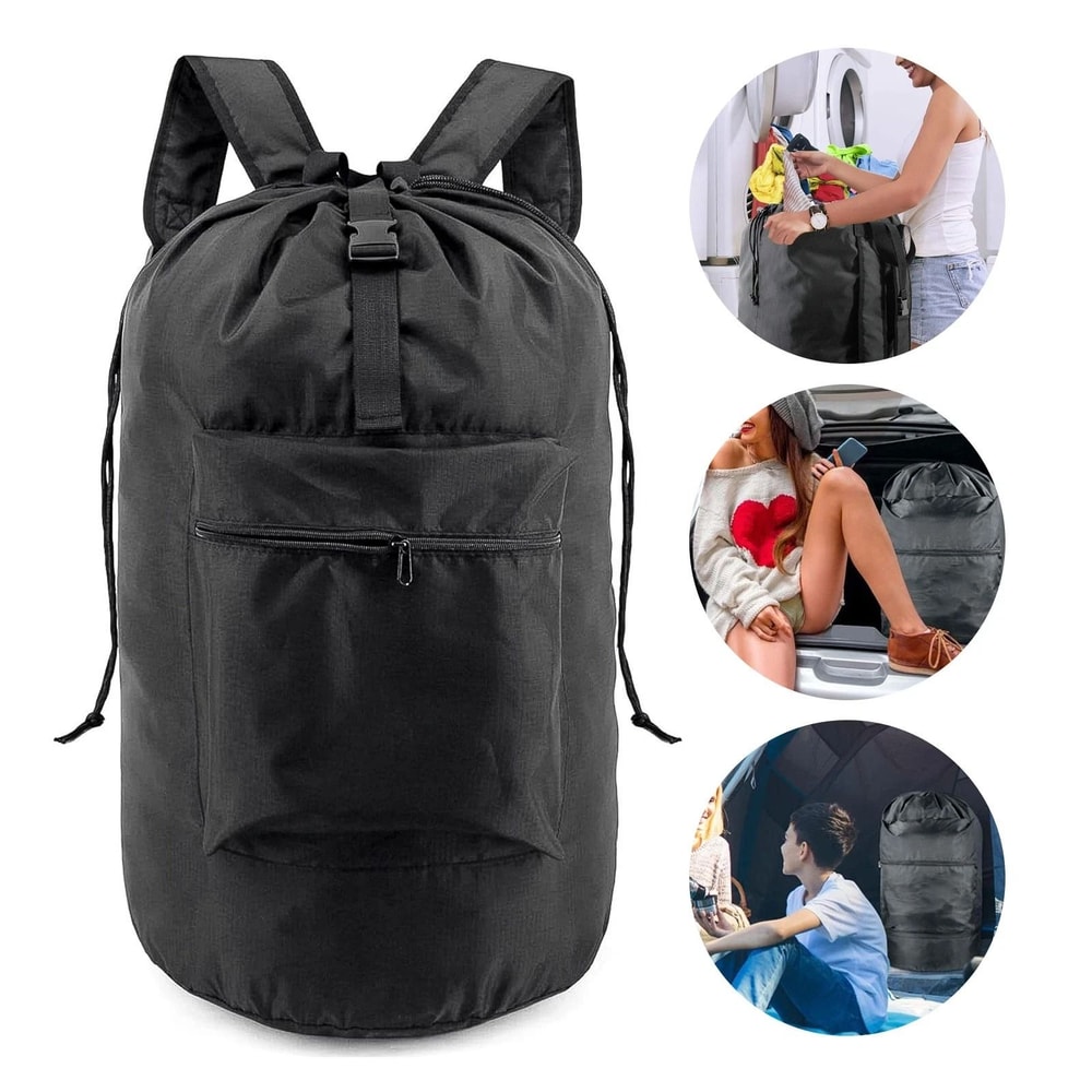 Large Laundry Bag Backpack Heavy Duty Oxford Fabric Buckle Clip Drawstring Closure Adjustable Stra 2