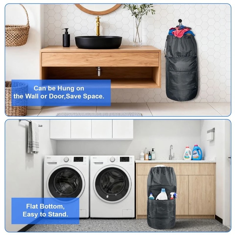 Large Laundry Bag Backpack Heavy Duty Oxford Fabric Buckle Clip Drawstring Closure Adjustable Stra 4