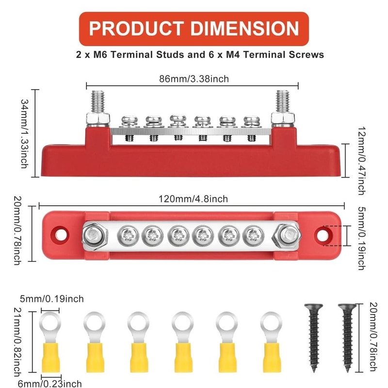 Busbar Terminal Block For Auto Car Boat Marine Power Distribution With Dustproof Cover 6