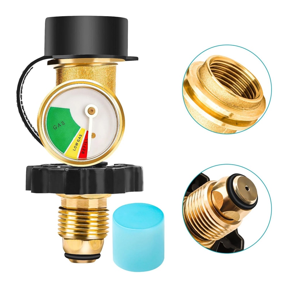 Propane Tank Refill Adapter Brass Gas Level Meter With Gauge RV Pressure Indicator For Tank 0