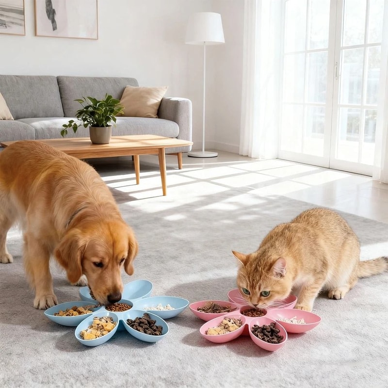 Flower Design Pet Bowl For Cats And Small Dogs Compartments Portion Control Easy Clean NonToxic Pla 5