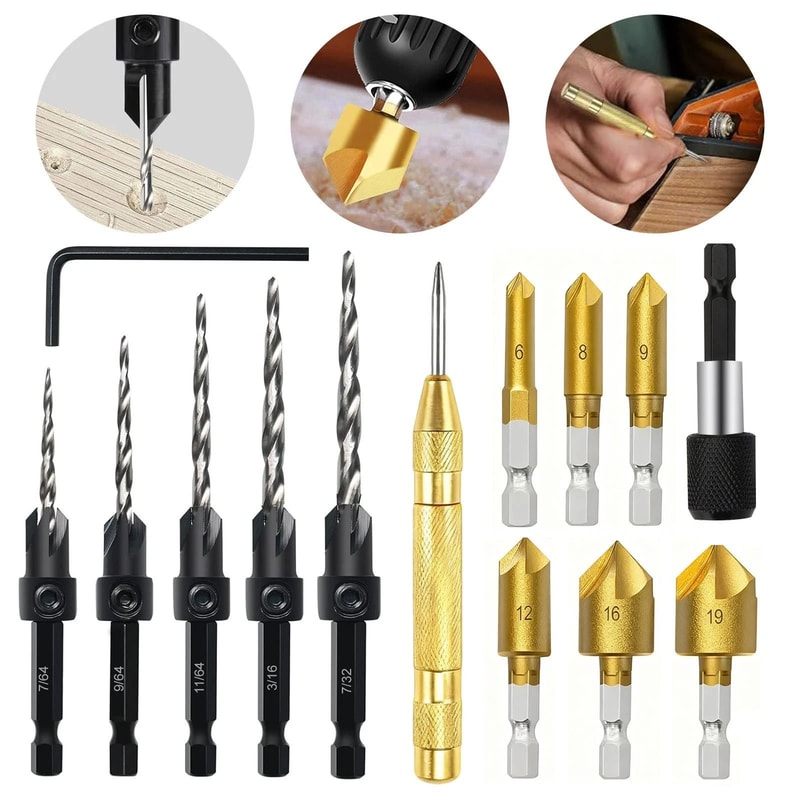 Countersink Drill Bit Set Hex Shank Flute Chamfering Tool For Woodworking Plastic Metal 1