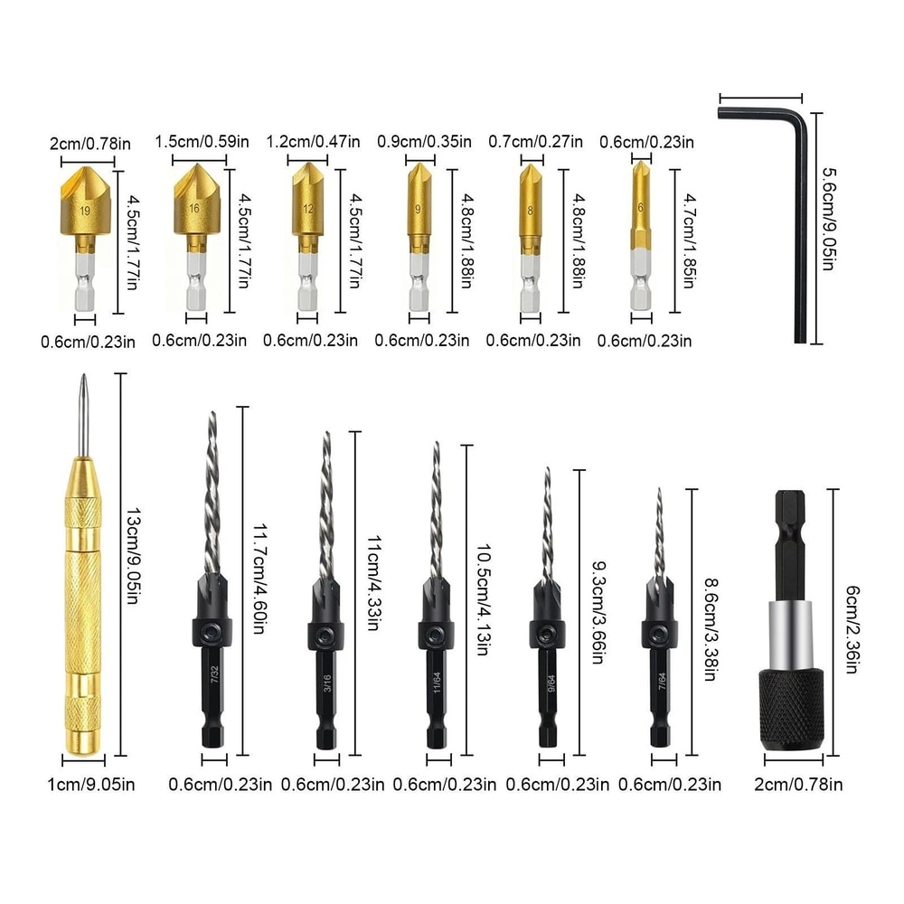 Countersink Drill Bit Set Hex Shank Flute Chamfering Tool For Woodworking Plastic Metal 2