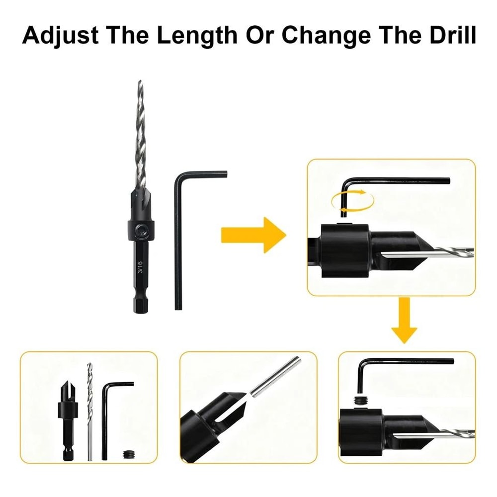 Countersink Drill Bit Set Hex Shank Flute Chamfering Tool For Woodworking Plastic Metal 6