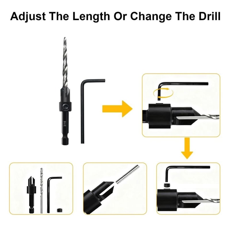 Countersink Drill Bit Set Hex Shank Flute Chamfering Tool For Woodworking Plastic Metal 6