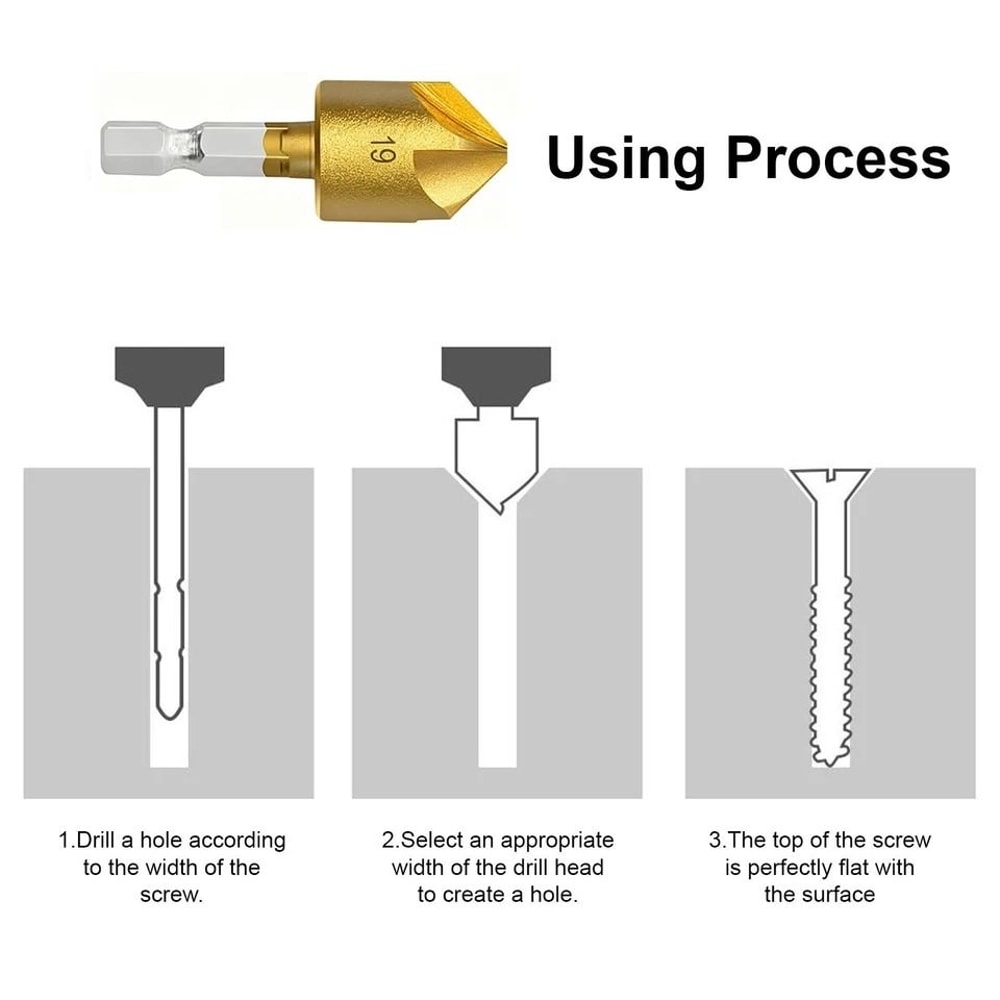 Countersink Drill Bit Set Hex Shank Flute Chamfering Tool For Woodworking Plastic Metal 10