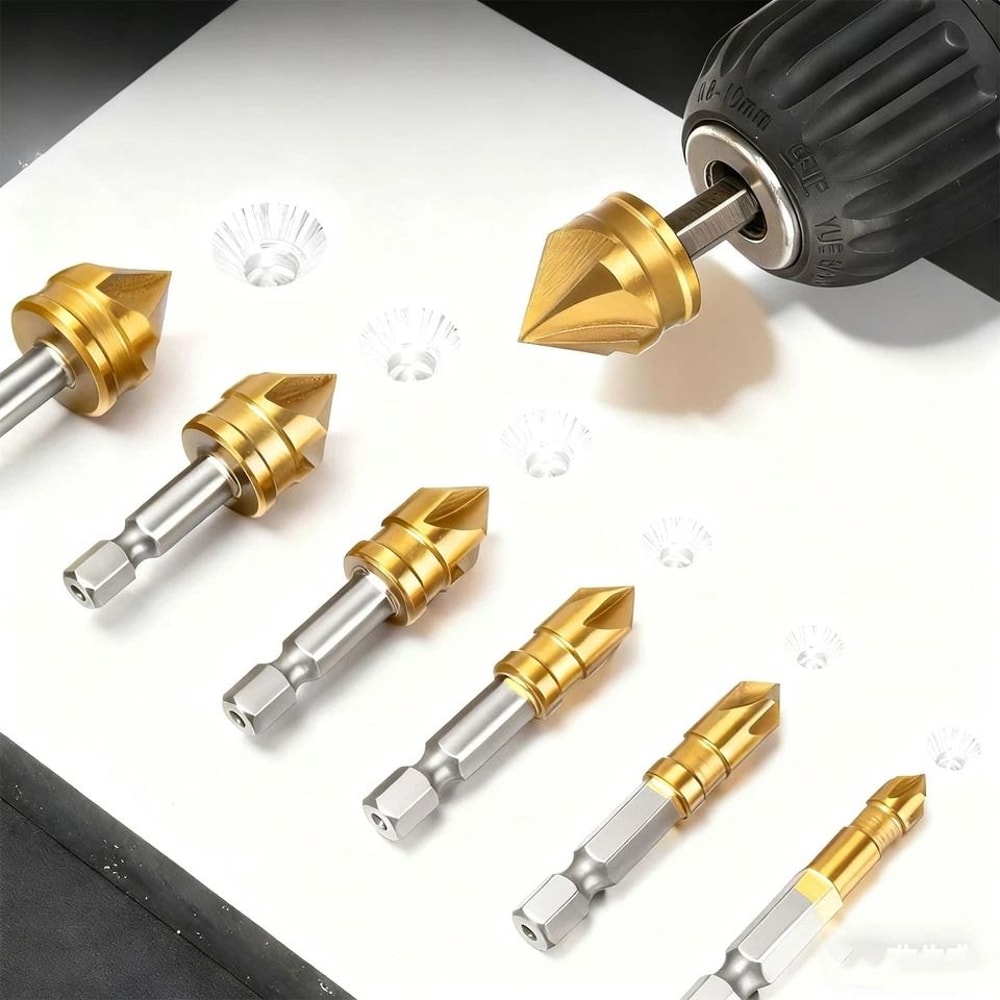 Countersink Drill Bit Set Hex Shank Flute Chamfering Tool For Woodworking Plastic Metal 11