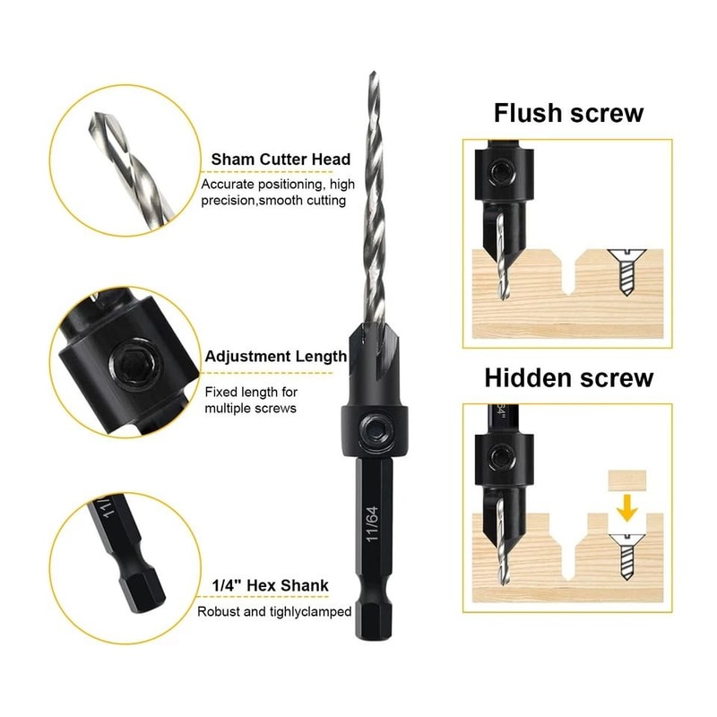 Countersink Drill Bit Set Hex Shank Flute Chamfering Tool For Woodworking Plastic Metal 12