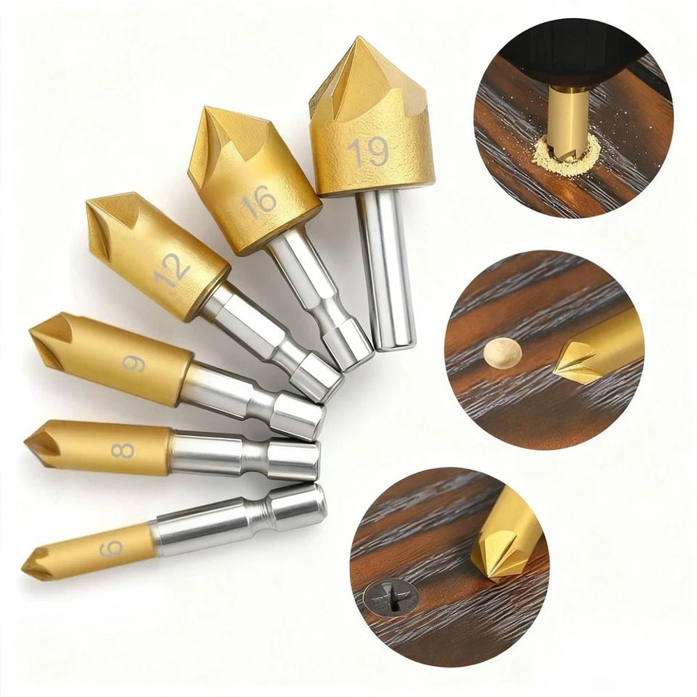 Countersink Drill Bit Set Hex Shank Flute Chamfering Tool For Woodworking Plastic Metal 0