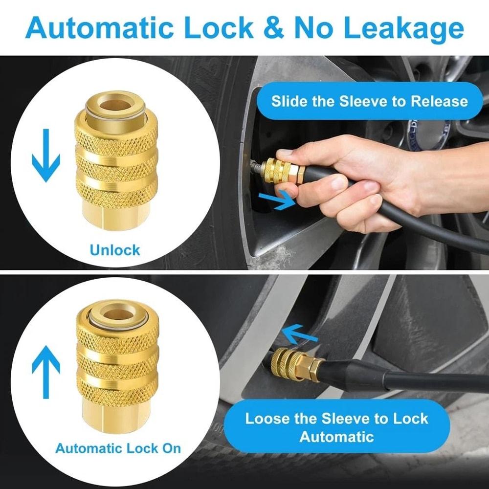 LockOn Air Chuck NPT Female Male Quick Plug LeakFree Tire Inflation For Trucks Cars Bikes 3