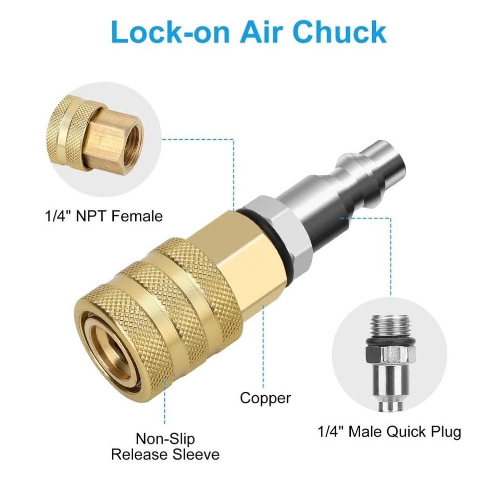 LockOn Air Chuck NPT Female Male Quick Plug LeakFree Tire Inflation For Trucks Cars Bikes 5