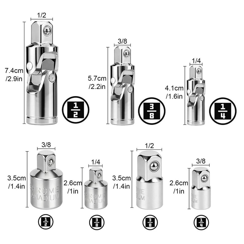 Impact Universal Joint Socket Adapter Piece Flex ChromePlated Steel For Ratchet Wrench Electric Dr 7
