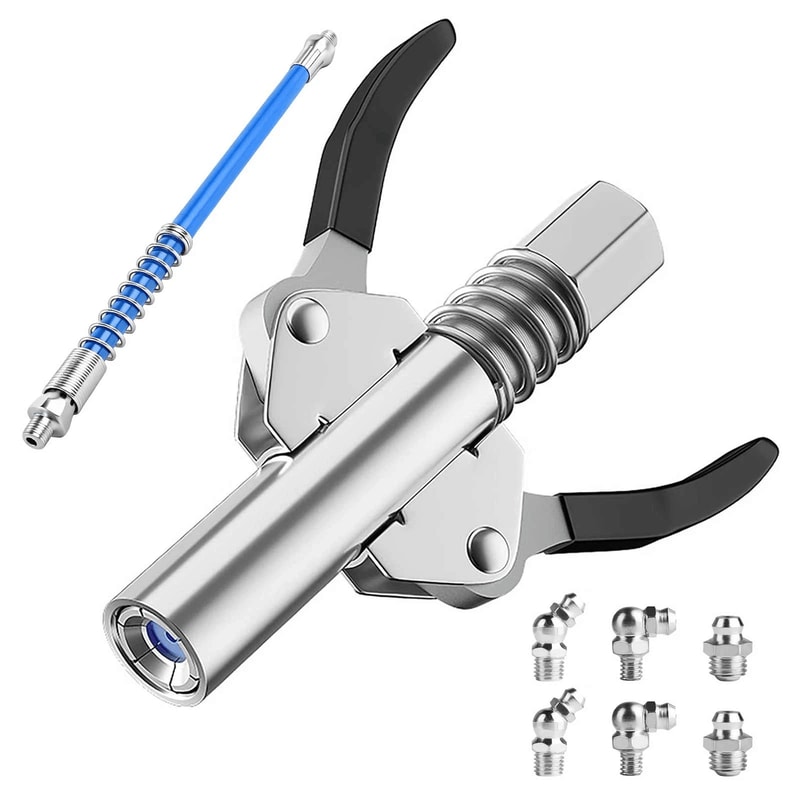 Grease Gun Coupler Kit With Spring Hose LeakFree Heavy Duty For Automotive Industrial And Workshop 1