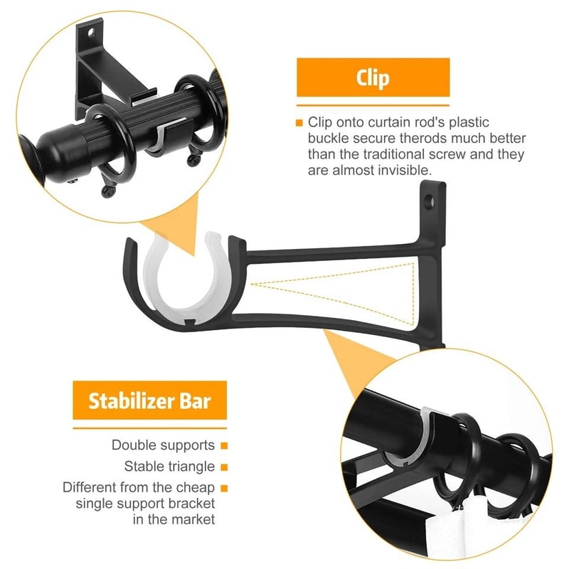 Aluminum Alloy Curtain Rod Brackets Black Window Holders For Drapery Durable Wall Mounting Brackets 4