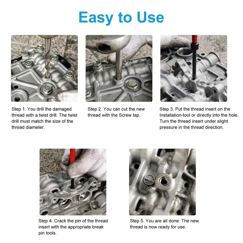 Thread Repair Kit Stainless Steel Inserts HSS Tap Helicoil Style Automotive Tools 3