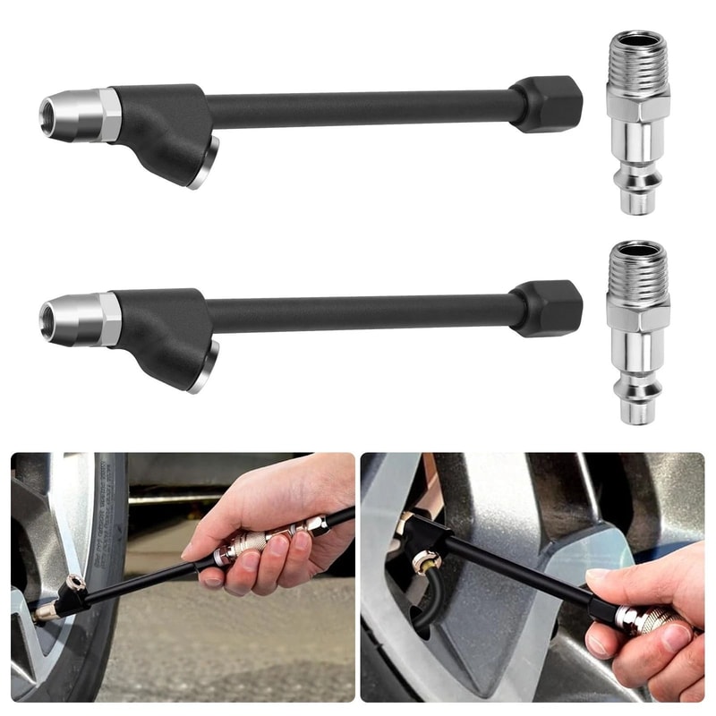 Tire Inflator Chucks Dual Head Air Chuck Set With Quick Plug NPT For Car RV Truck Bike 0